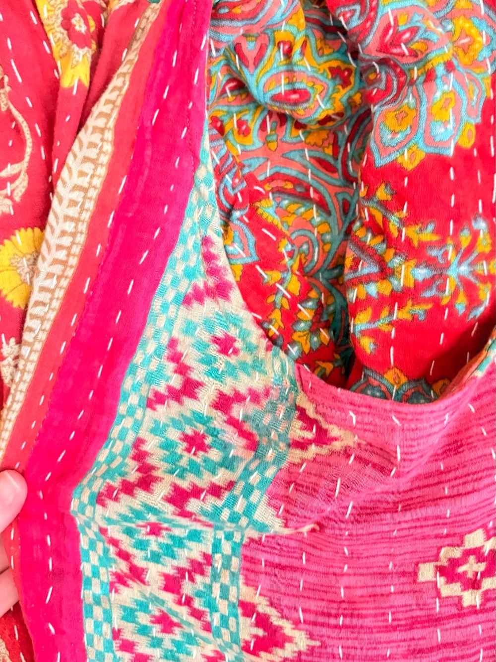 Kantha Bae Bohemian Wide-Leg Harem Pants in Fuchsia Multi-Print
